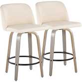 Toriano 26" Swivel Counter Stool in Light Grey Wood & Cream Leatherette (Set of 2)